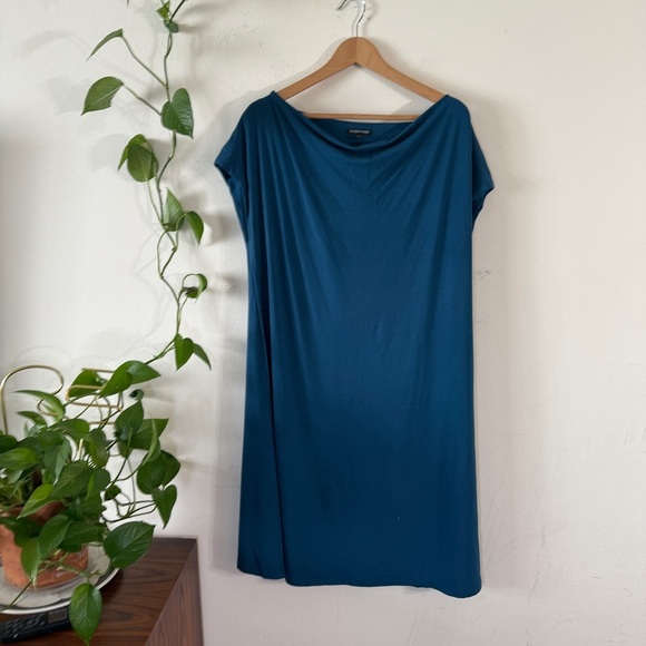 Eileen Fisher Cowel Neck Sleeeveless Dress Blue - Midi - Picture 1 of 9